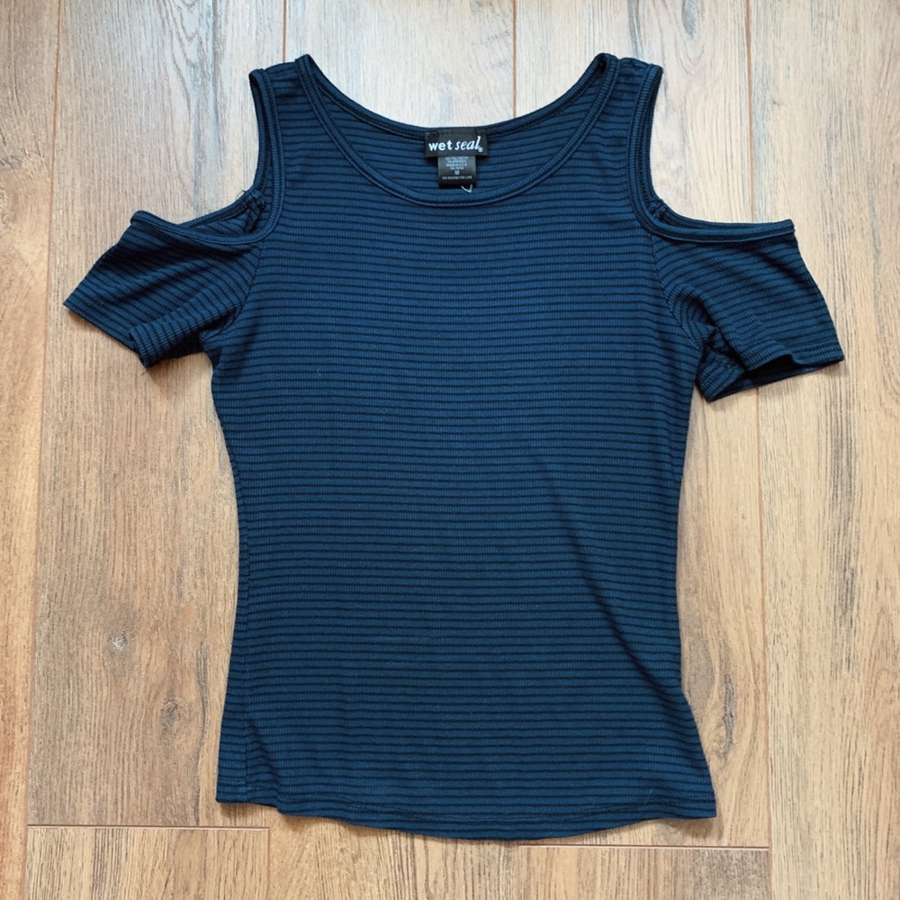 Blue Cold Shoulder Top